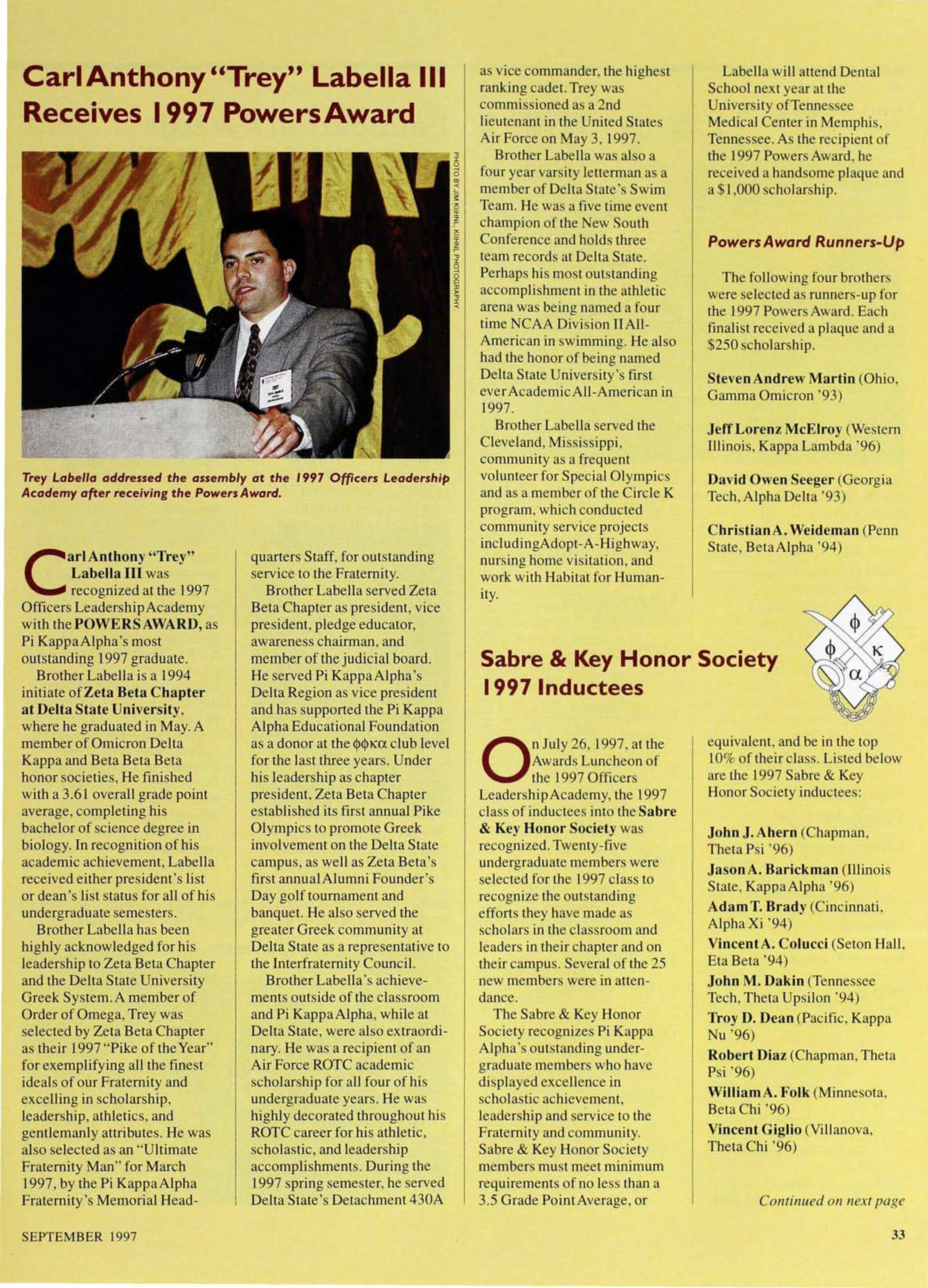 Sabre & Key Honor Society 1997 Inductees